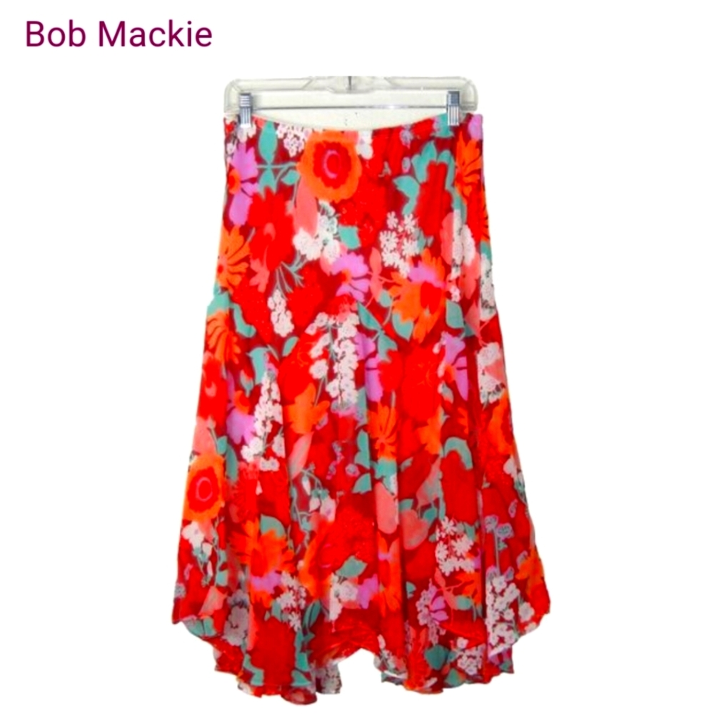 BOB MACKIE WEARABLE ART FLORAL SKIRT SIZE L